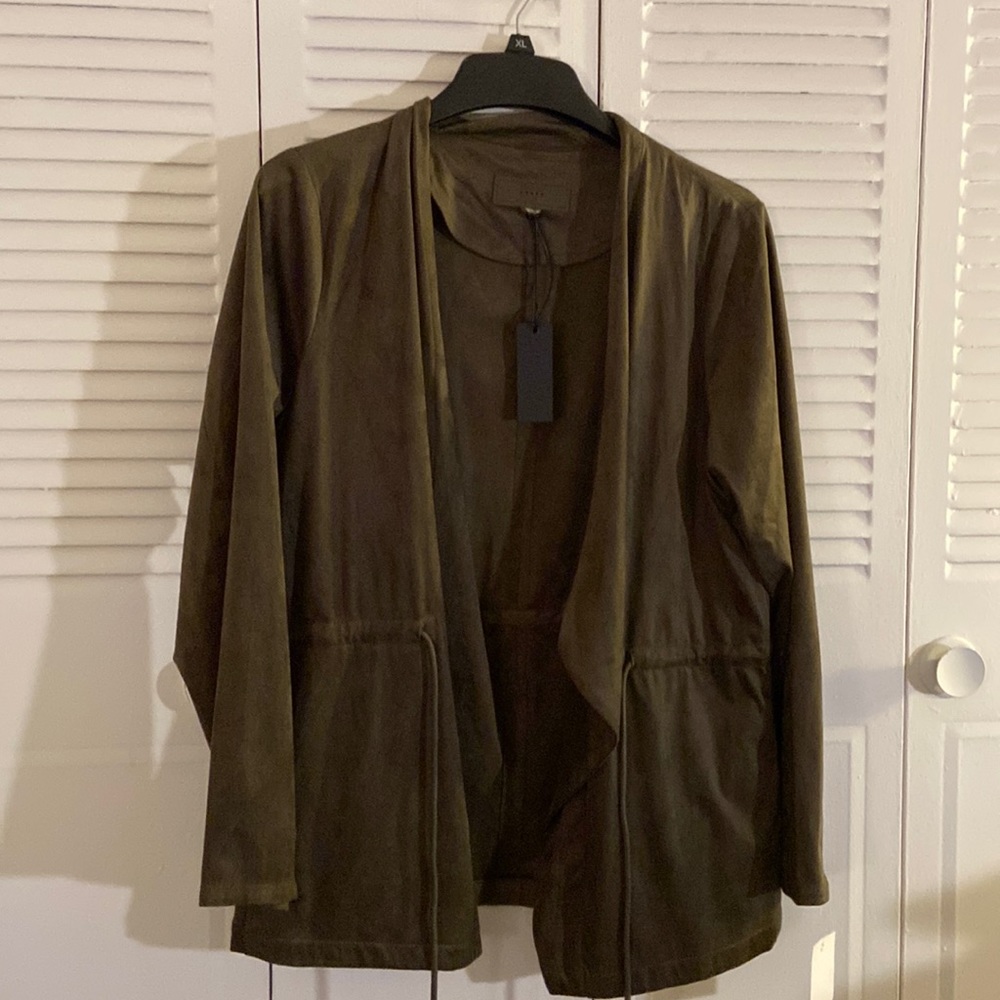 BLANKNYC Faux Suede Drapey Jacket in Gunmetal, size XL